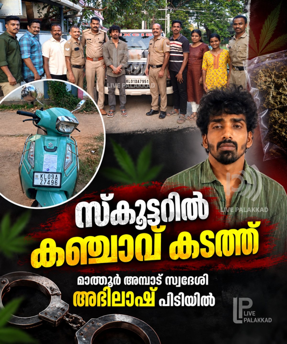 കഞ്ചാവ് കടത്ത് മാത്തൂർ അമ്പാട് സ്വദേശി പിടിയിൽ 